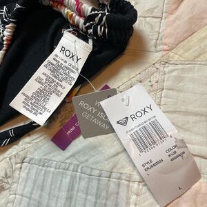 roxy black and pink floral skater surfer cheeky bikini bottoms nwt size large